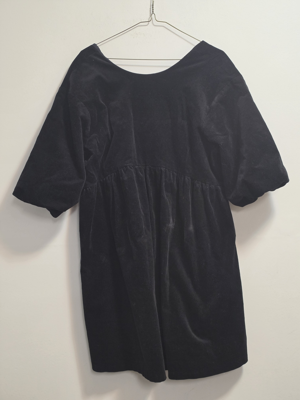 Everlane Black Corduroy Black Puff-Sleeve Babydoll Mini Dress